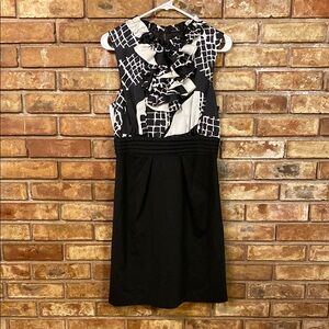 Black and White Sleeveless Halter Sheath Midi Dress